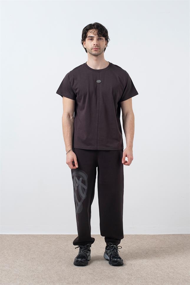 Erkek Kahverengi Regular Fit Sırt Baskılı T-Shirt