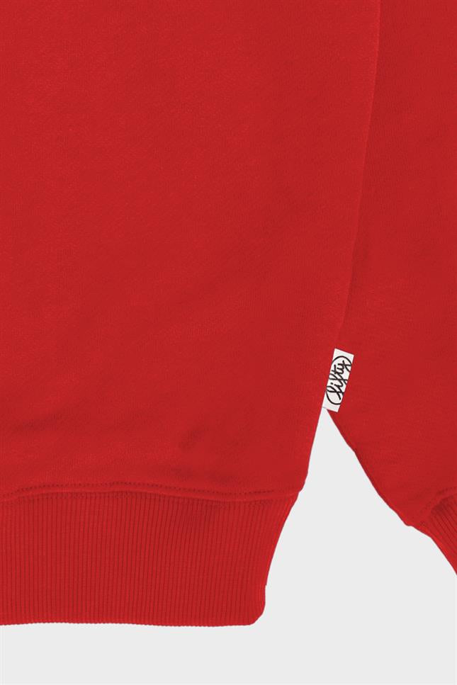 Erkek Kırmızı Düşük Omuzlu Sırt Baskılı Sweatshirt