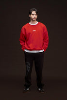 Erkek Kırmızı Düşük Omuzlu Sırt Baskılı Sweatshirt