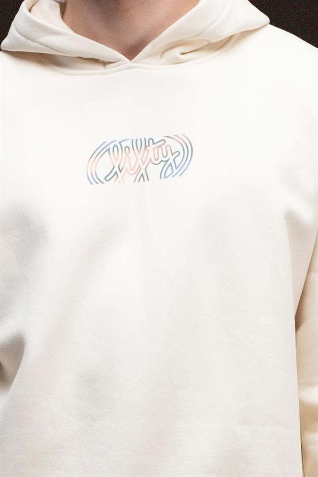 Erkek Kum Düşük Omuzlu Sırt Baskılı Hoodie