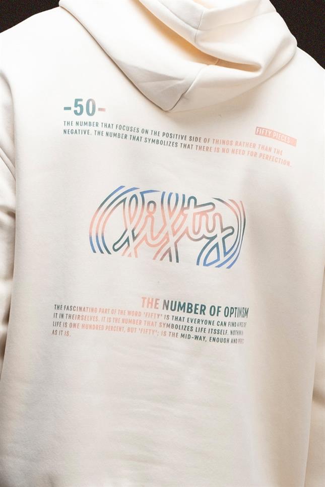 Erkek Kum Düşük Omuzlu Sırt Baskılı Hoodie
