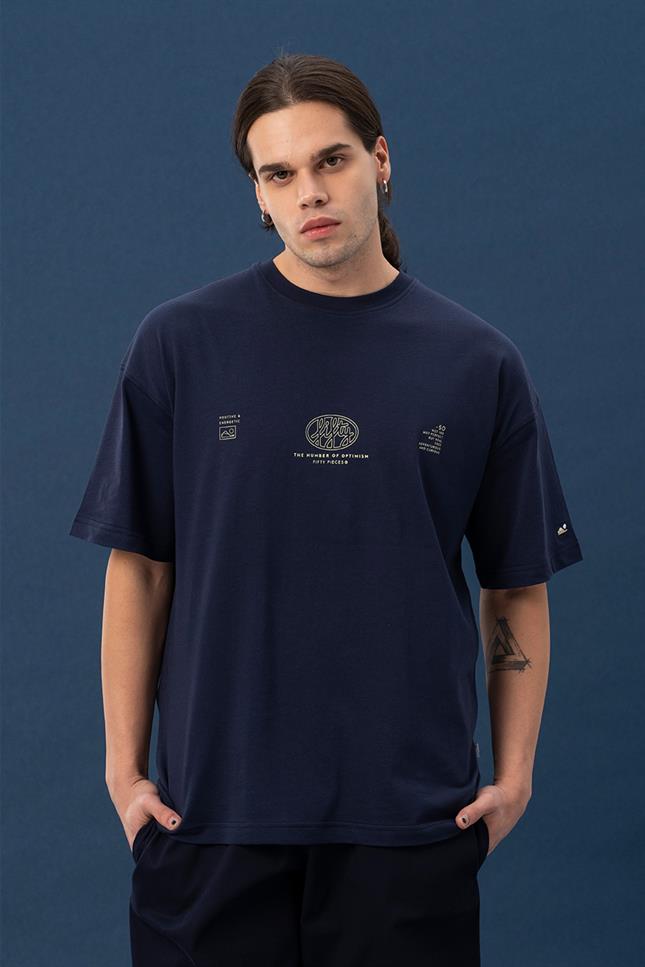 Erkek Lacivert Core Düşük Omuzlu T-Shirt