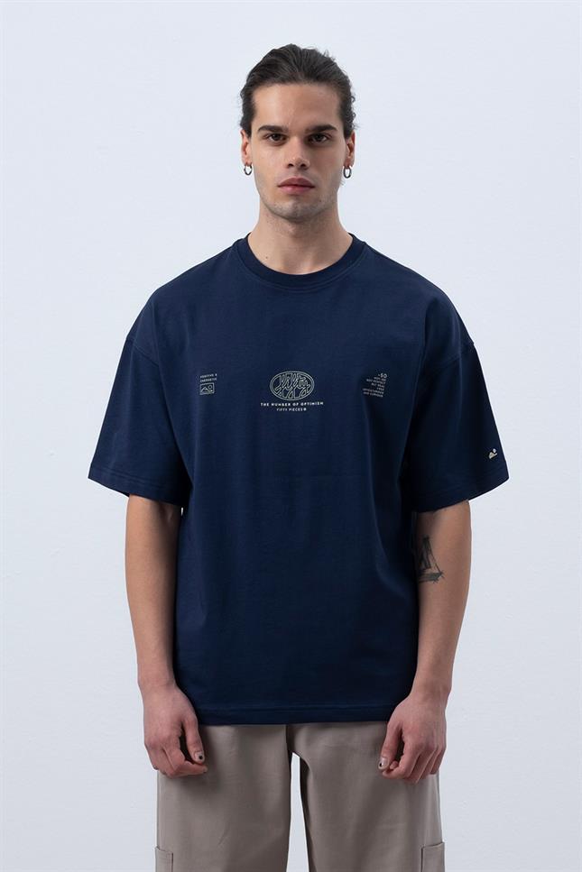 Erkek Lacivert Core Düşük Omuzlu T-Shirt
