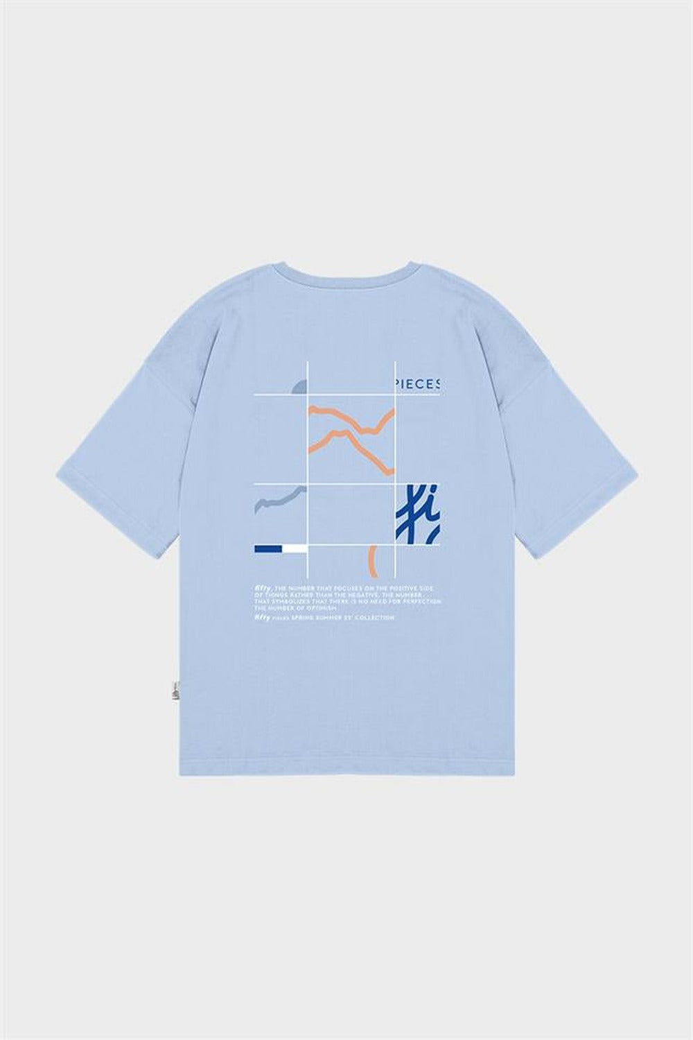 Erkek Mavi Sırt Baskılı Düşük Omuzlu T-Shirt