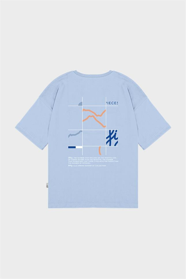 Erkek Mavi Sırt Baskılı Düşük Omuzlu T-Shirt