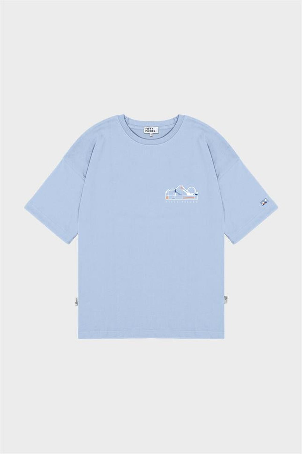 Erkek Mavi Sırt Baskılı Düşük Omuzlu T-Shirt