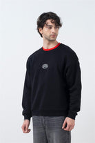 Erkek Siyah Düşük Omuzlu Sırt Baskılı Sweatshirt