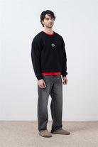 Erkek Siyah Düşük Omuzlu Sırt Baskılı Sweatshirt