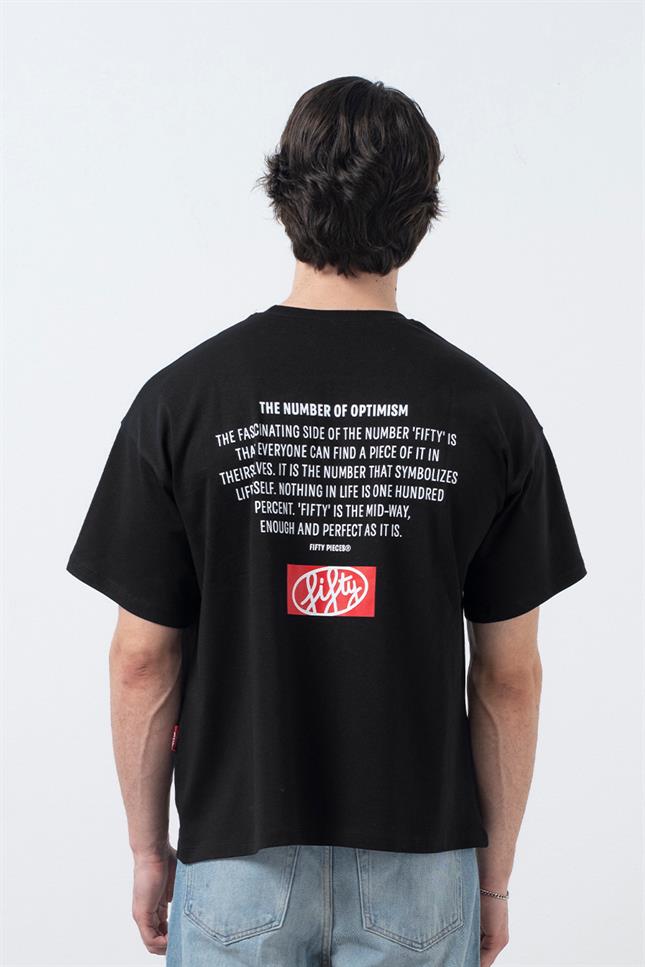 Erkek Siyah Düşük Omuzlu Sırt Baskılı T-Shirt