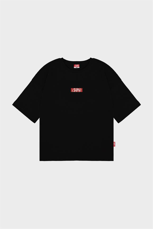 Erkek Siyah Düşük Omuzlu Sırt Baskılı T-Shirt