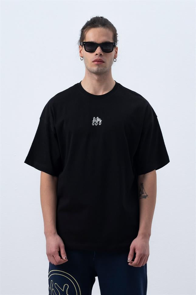 Erkek Siyah Düşük Omuzlu T-Shirt