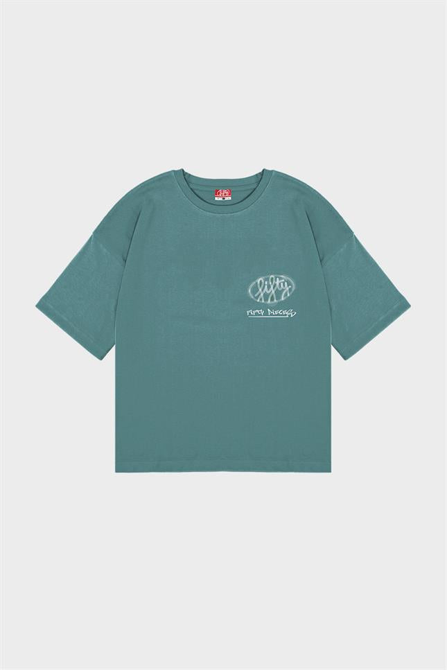 Erkek Yeşil Düşük Omuzlu Asit Yıkamalı T-Shirt