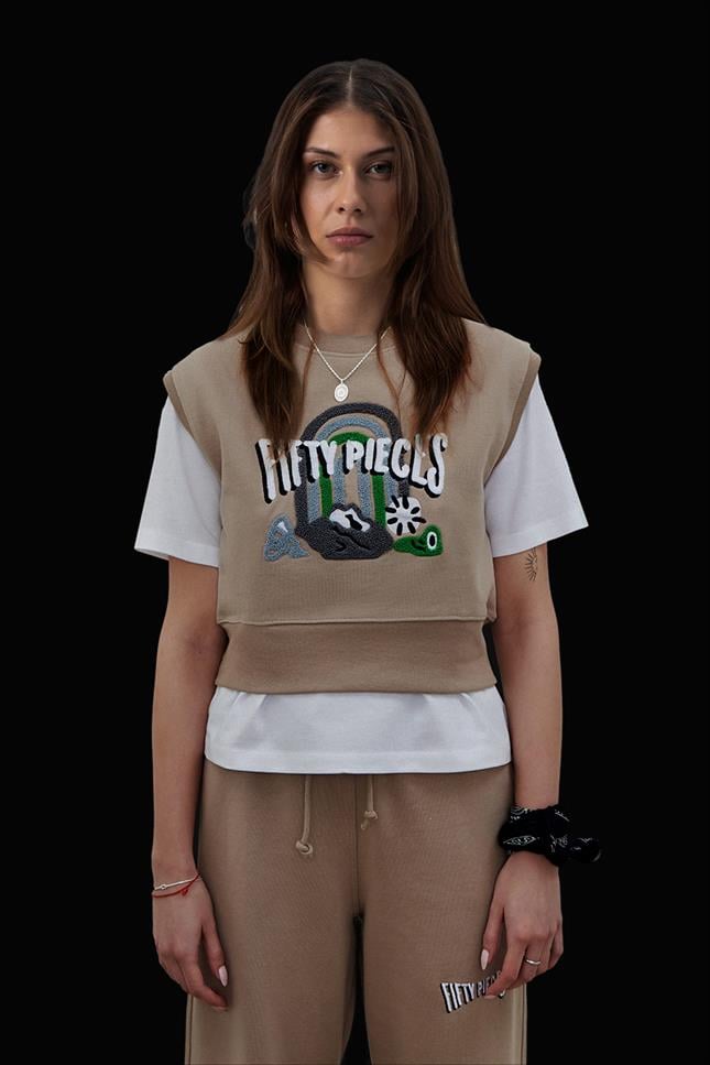 Fifty Pieces-Kadın Boz Oversize Crop Süveter-Sweatshirt-1-Milagron.com