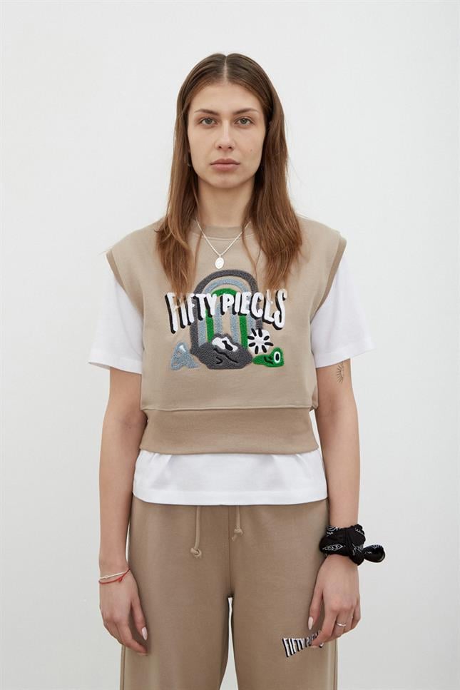 Fifty Pieces-Kadın Boz Oversize Crop Süveter-Sweatshirt-4-Milagron.com