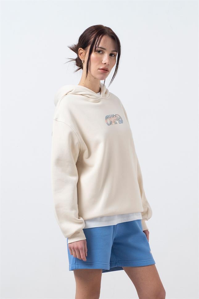 Kadın Kum Oversize Sırt Baskılı Hoodie