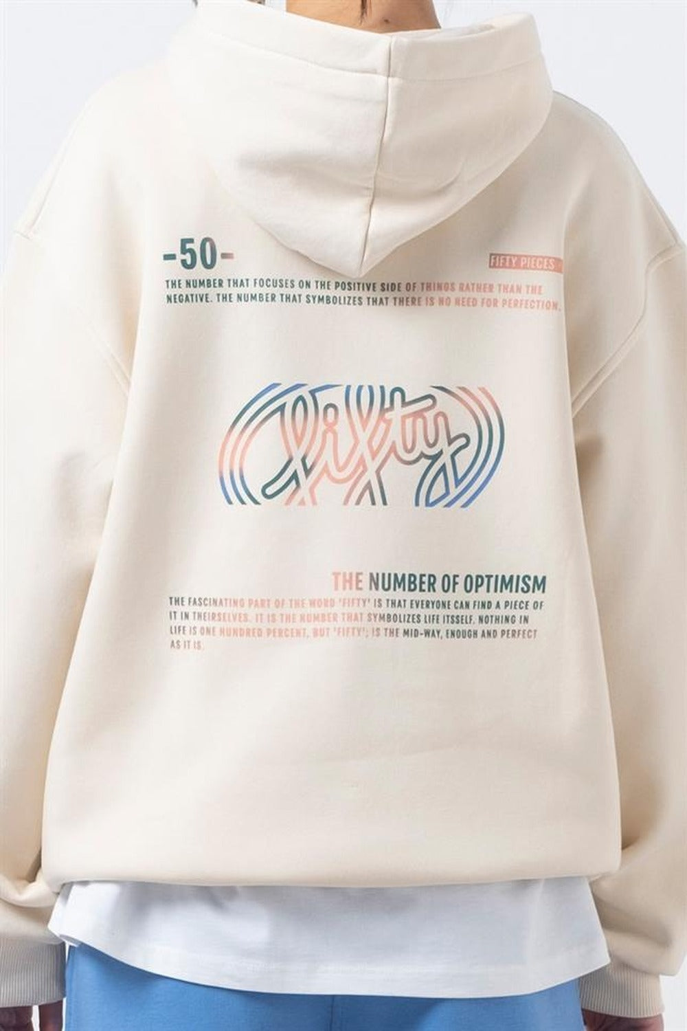 Kadın Kum Oversize Sırt Baskılı Hoodie