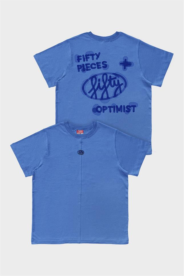 Kadın Mavi Loose Fit Sırt Baskılı T-Shirt
