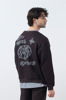 Fifty Pieces-Kahverengi Düşük Omuzlu Sırt Baskılı Sweatshirt-Sweatshirts & Hoodies-2-Milagron.com