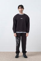 Fifty Pieces-Kahverengi Düşük Omuzlu Sırt Baskılı Sweatshirt-Sweatshirts & Hoodies-3-Milagron.com