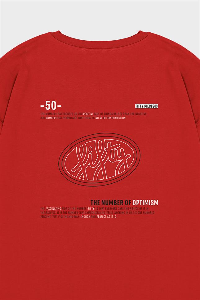 Fifty Pieces-Kırmızı Düşük Omuzlu Sırt Baskılı T-Shirt-T-Shirts-10-Milagron.com