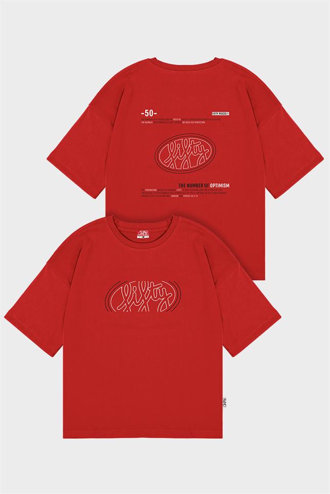 Fifty Pieces-Kırmızı Düşük Omuzlu Sırt Baskılı T-Shirt-T-Shirts-6-Milagron.com