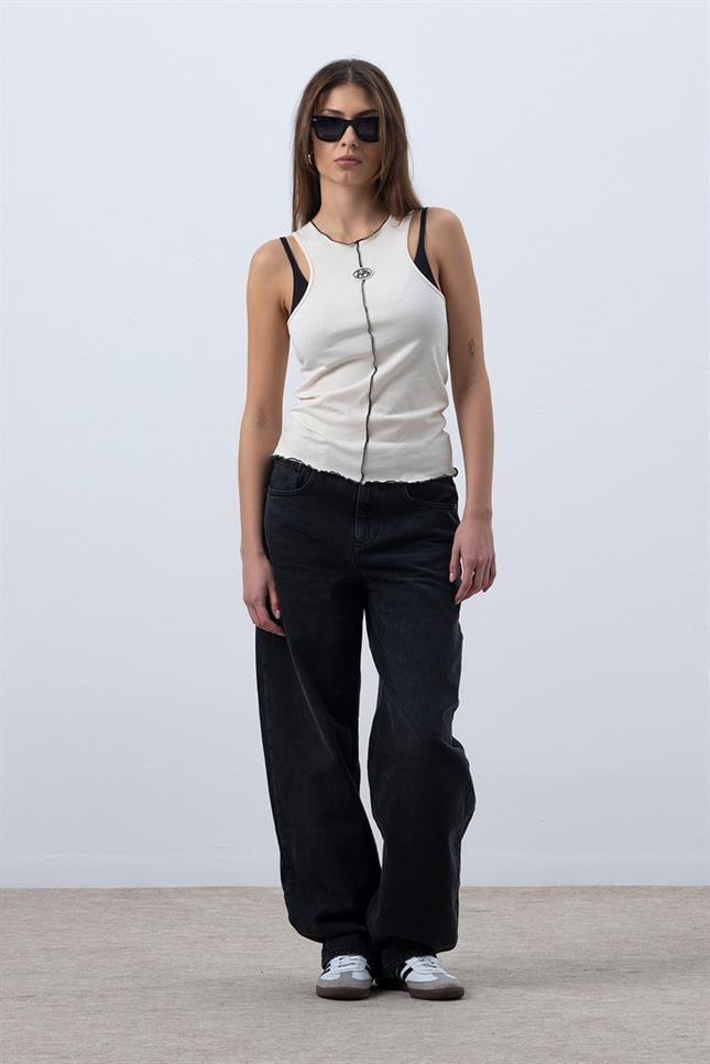 Fifty Pieces-Kum Core Kontrast Dikişli Halter Yaka Atlet-Top-4-Milagron.com