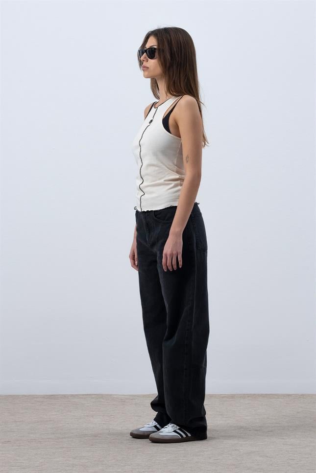 Fifty Pieces-Kum Core Kontrast Dikişli Halter Yaka Atlet-Top-5-Milagron.com