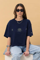 Fifty Pieces-Lacivert Core Oversize Mid Length T-Shirt-T-Shirts-1-Milagron.com
