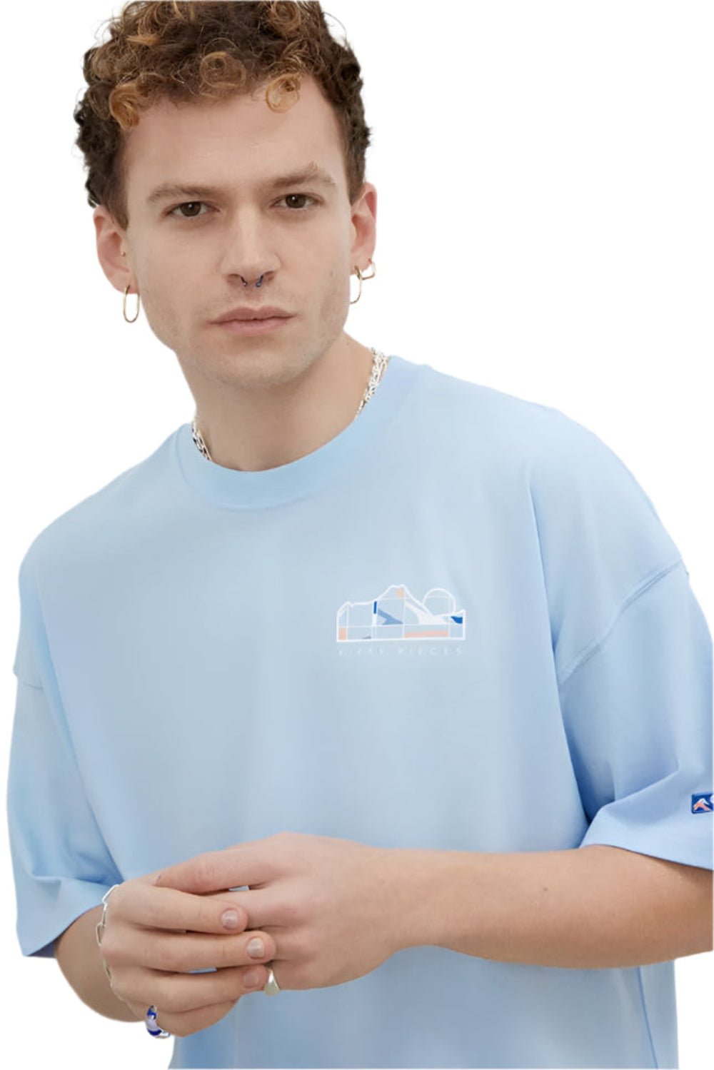 Fifty Pieces-Mavi Sırt Baskılı Düşük Omuzlu T-Shirt-T-Shirts-1-Milagron.com