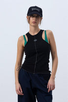 Fifty Pieces-Siyah Core Kontrast Dikişli Halter Yaka Atlet-Top-1-Milagron.com