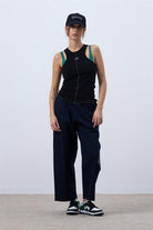 Fifty Pieces-Siyah Core Kontrast Dikişli Halter Yaka Atlet-Top-5-Milagron.com