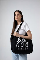 Fifty Pieces-Siyah Fifty Pieces Tote Bez Çanta-Bez Çanta-2-Milagron.com