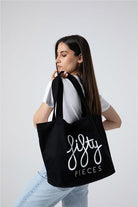 Fifty Pieces-Siyah Fifty Pieces Tote Bez Çanta-Bez Çanta-4-Milagron.com
