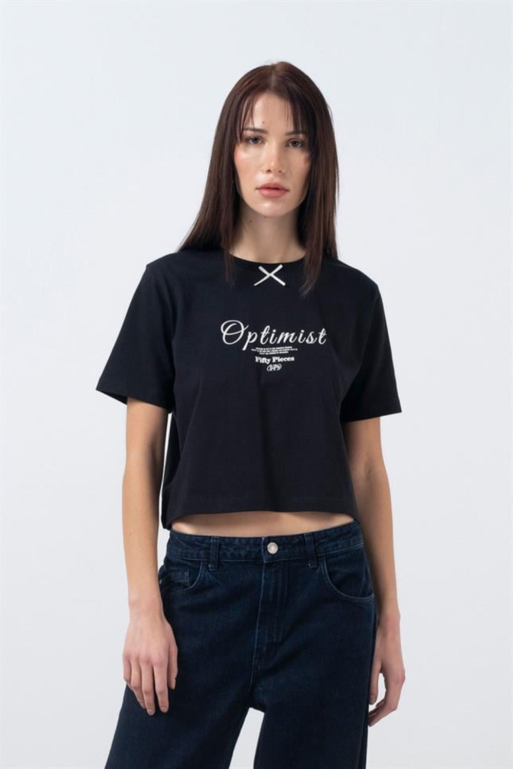 Fifty Pieces-Siyah Fiyonk Detaylı T-Shirt-T-Shirts-1-Milagron.com