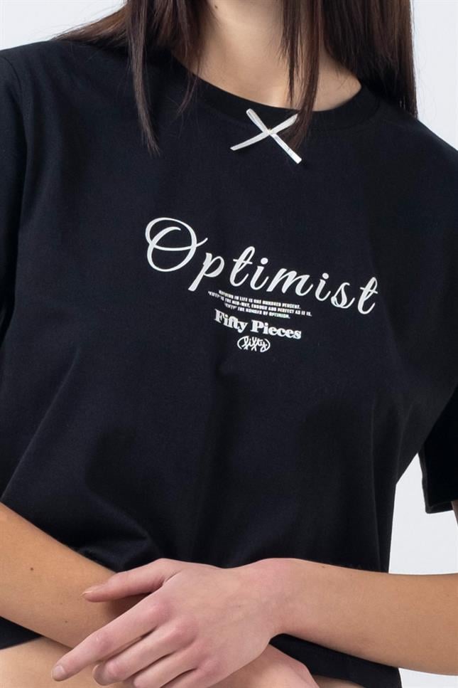 Fifty Pieces-Siyah Fiyonk Detaylı T-Shirt-T-Shirts-2-Milagron.com