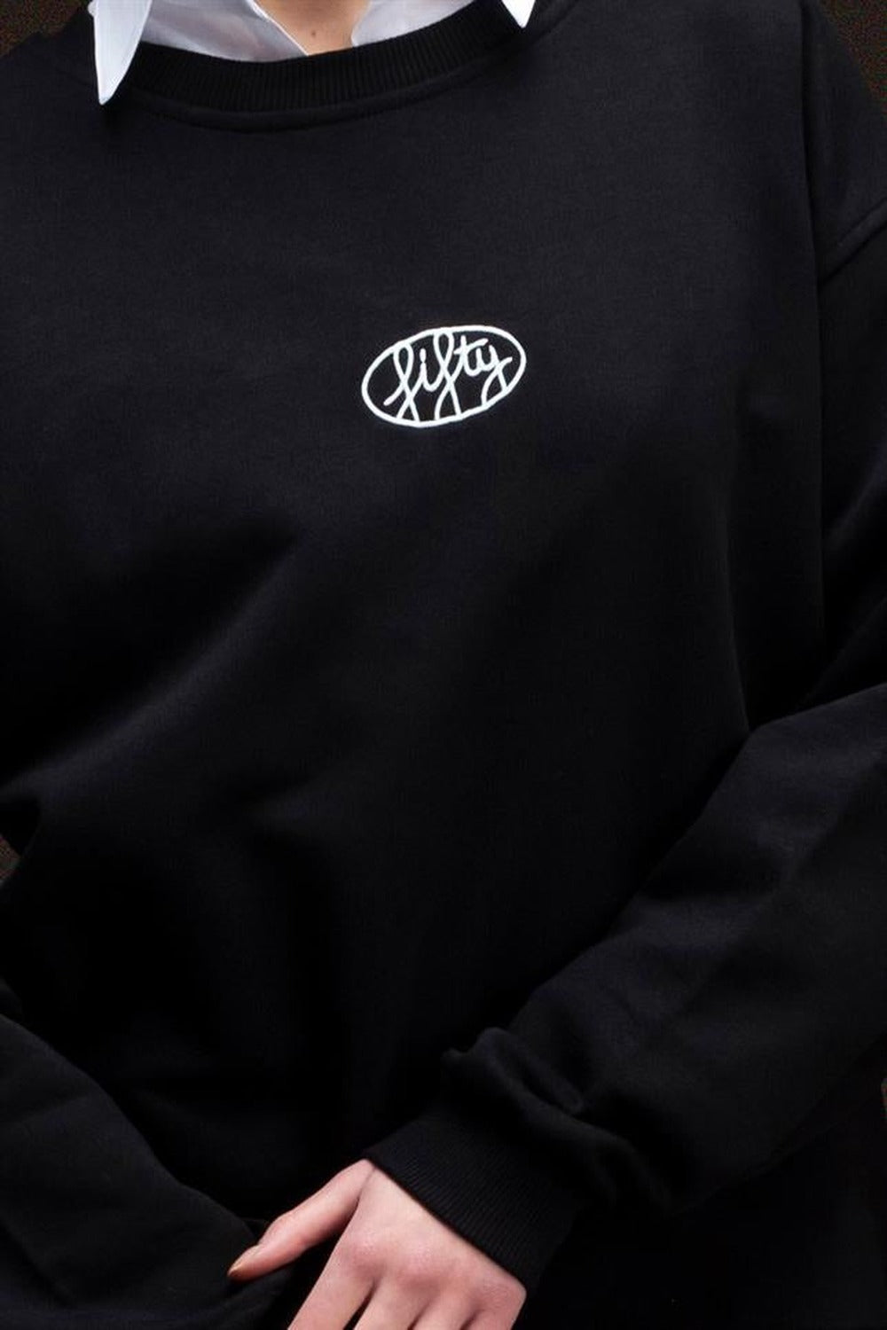 Fifty Pieces-Siyah Oversize Sırt Baskılı Sweatshirt-Sweatshirts & Hoodies-2-Milagron.com