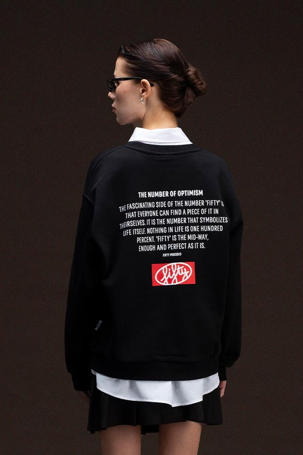 Fifty Pieces-Siyah Oversize Sırt Baskılı Sweatshirt-Sweatshirts & Hoodies-3-Milagron.com