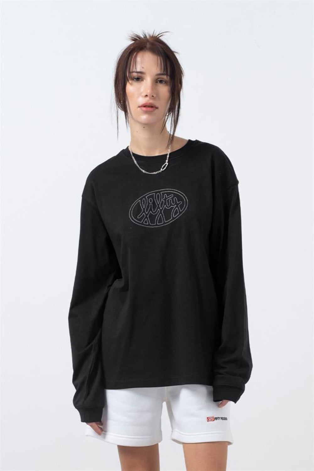 Fifty Pieces-Siyah Uzun Kollu Oversize T-Shirt-T-Shirts-1-Milagron.com