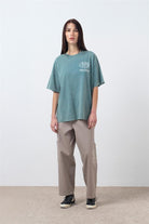 Fifty Pieces-Yeşil Oversize Asit Yıkamalı T-Shirt-T-Shirts-3-Milagron.com