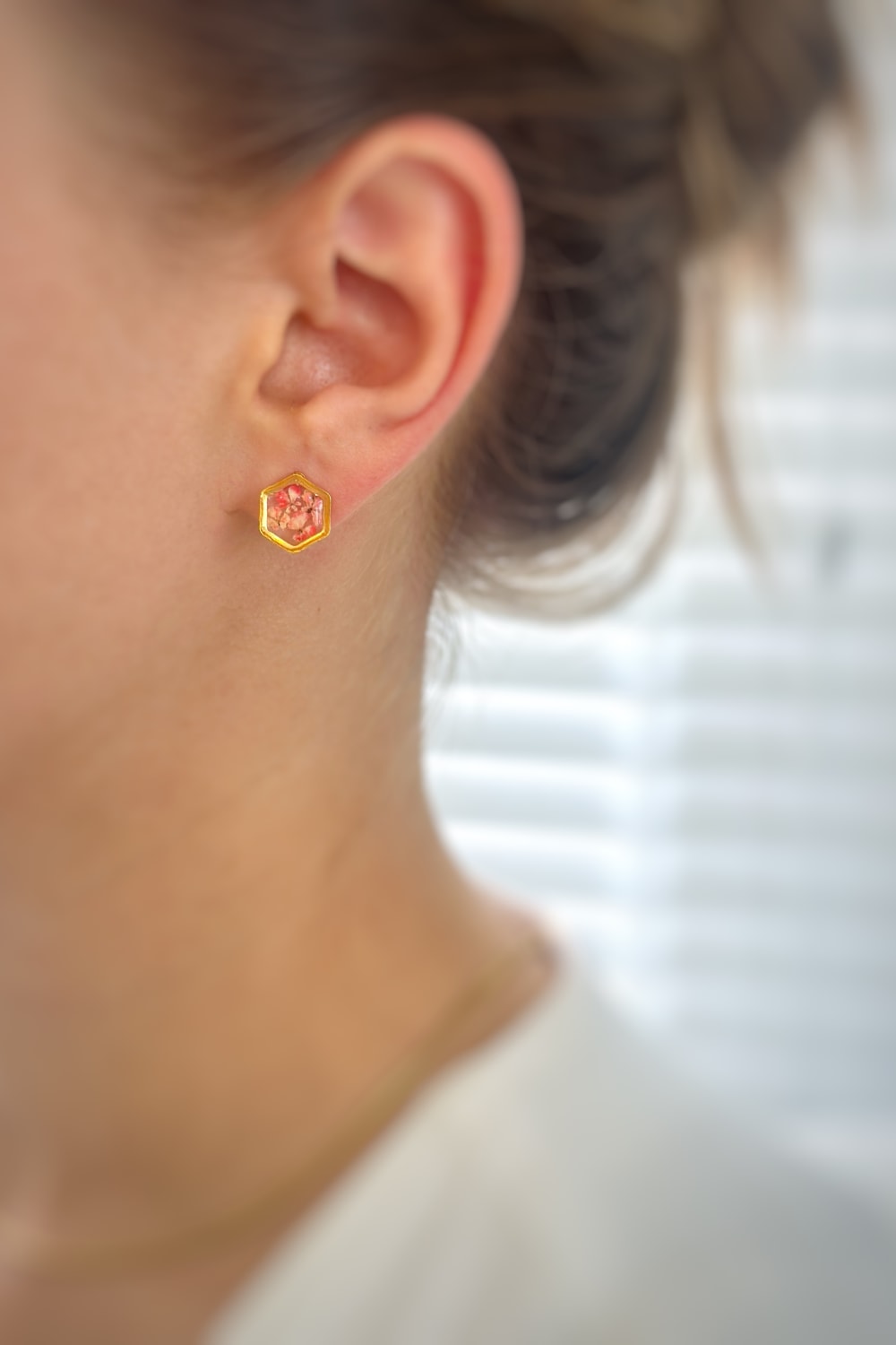 Fiorel Design-Teeny Weeny Hexagon - Pink Küpe-Küpe-2-Milagron.com