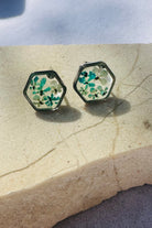 Fiorel Design-Teeny Weeny Hexagon Rhodium - Blue-Küpe-1-Milagron.com