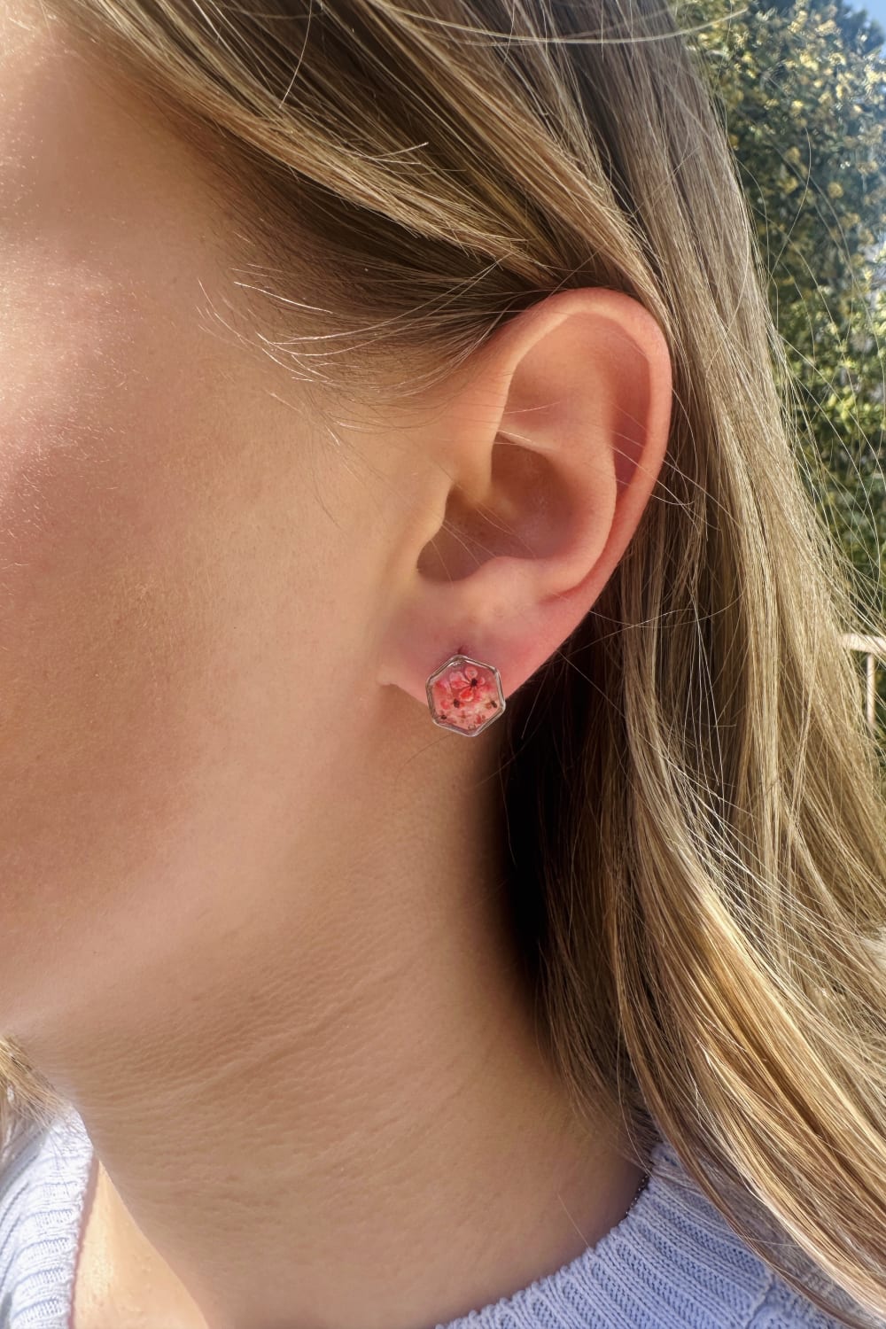 Fiorel Design-Teeny Weeny Hexagon Rhodium - Pink-Küpe-2-Milagron.com