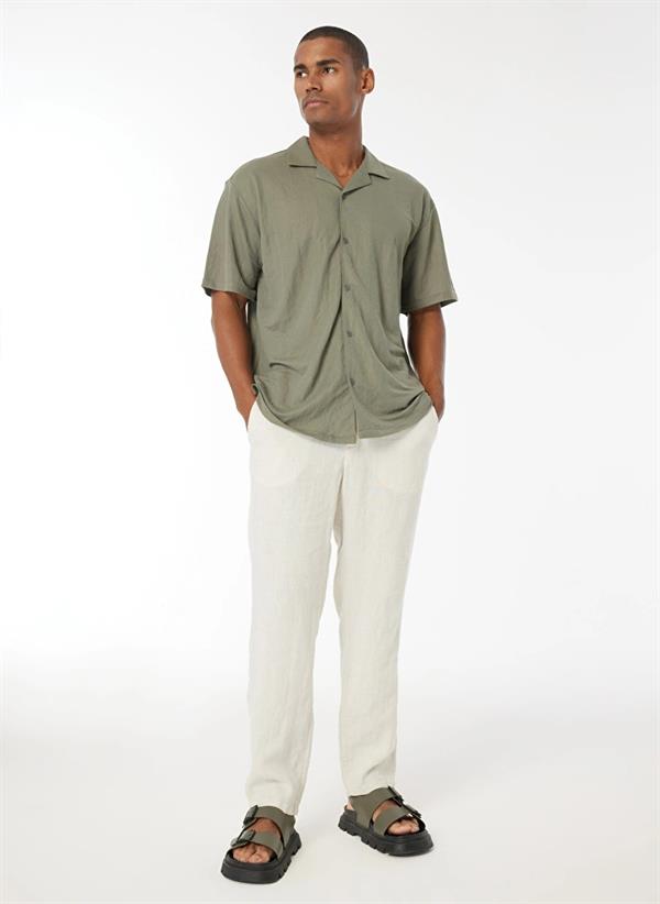 GMG Firenze-Apaj Yaka Kısa Kollu örme Slim Fit Erkek Gömlek-Summer'25-4-Milagron.com