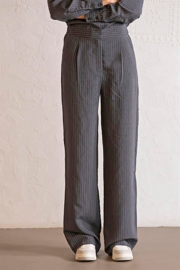 GMG Firenze-Beli Lastikli Cepli Çizgili Kadın Pantolon-PANTOLON-1-Milagron.com