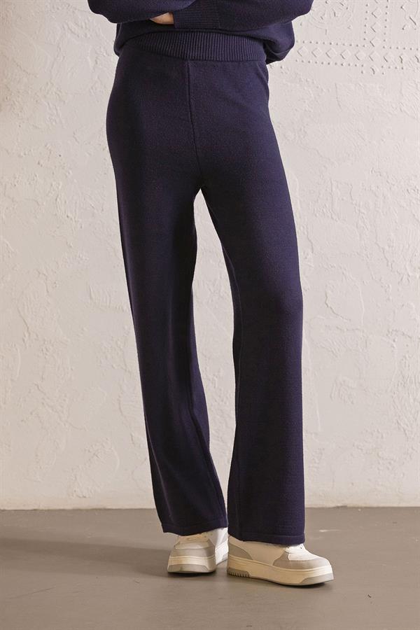 Beli Lastikli Wide Leg Triko Kadın Pantolon
