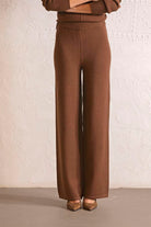 Beli Lastikli Wide Leg Triko Kadın Pantolon