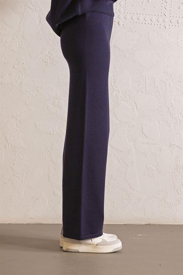 Beli Lastikli Wide Leg Triko Kadın Pantolon