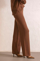 Beli Lastikli Wide Leg Triko Kadın Pantolon