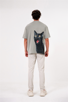 Bisiklet Yaka Arka Bedeni Kedi Baskılı Erkek T-Shirt