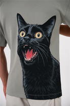 Bisiklet Yaka Arka Bedeni Kedi Baskılı Erkek T-Shirt